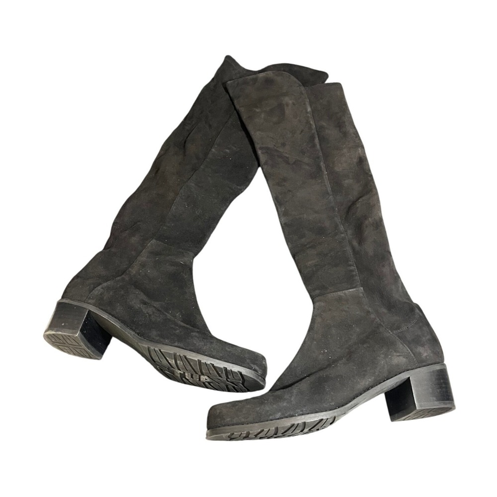 Stuart Weitzman Over the Knee Boots Womens 7 Black Suede Block Heel Zip Up